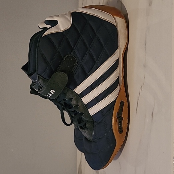 Vintage Adidas Goodyear Monaco Navy Quilted White Leather Racing Shoes Mens 8.5 - Picture 14 of 16